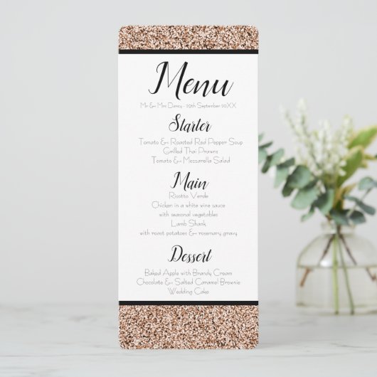 Roos Gold Faux Glitter Menu Kaart (Staand voorkant)