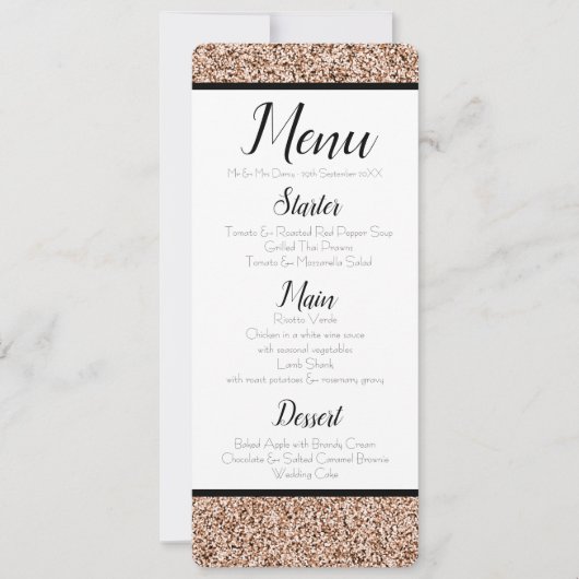 Roos Gold Faux Glitter Menu Kaart (Voorkant)