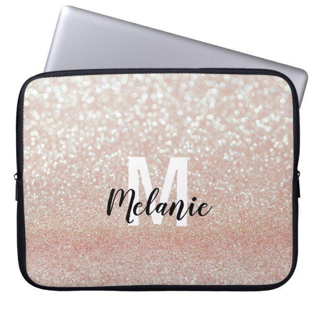 Roos Gold Faux Glitter met monogram Laptop Sleeve (Voorkant)