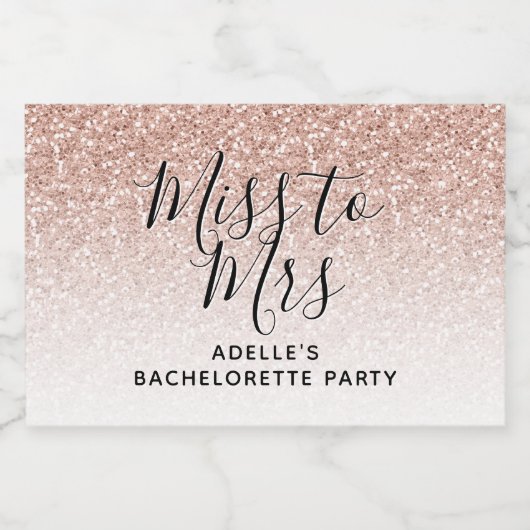 Roos Gold Faux Glitter Miss Bachelorette Sparkling Wijnetiket (Enkel label)