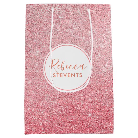 Roos-Gold Faux Glitter Modern Design Medium Cadeauzakje (Achterkant)