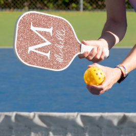 Roos Gold Faux Glitter Monogram Initiaal Naam Pickleball Paddle