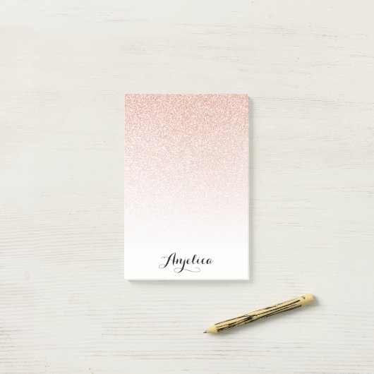 Roos Gold Faux Glitter Ombre Aangepaste naam Post-it® Notes (Op bureau)