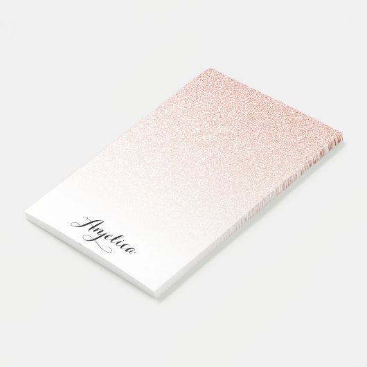 Roos Gold Faux Glitter Ombre Aangepaste naam Post-it® Notes (Schuin)
