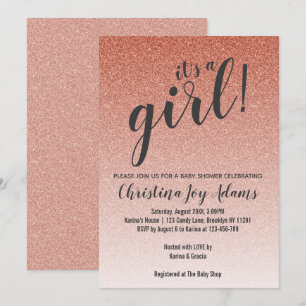 Roos Gold Faux Glitter Ombre Girl Baby shower Card Kaart