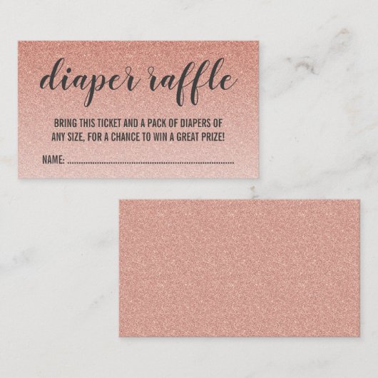 Roos Gold Faux Glitter Ombre Luier Raffle Ticket Informatiekaartje (Voorkant / Achterkant)