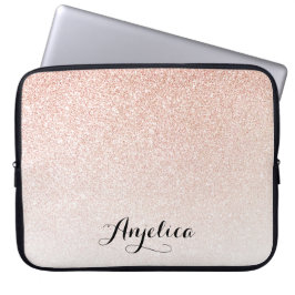 Roos Gold Faux Glitter Ombre Name Persoonlijk Laptop Sleeve
