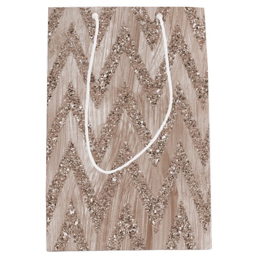 Roos Gold Faux Glitter Paint Chevron Stripes Medium Cadeauzakje (Voorkant)