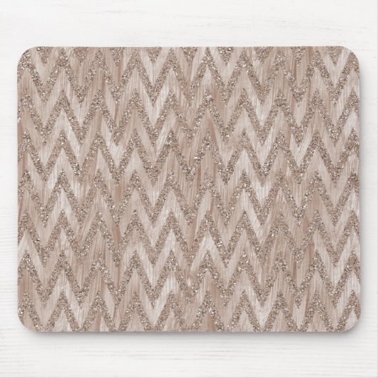Roos Gold Faux Glitter Paint Chevron Stripes Muismat (Voorkant)