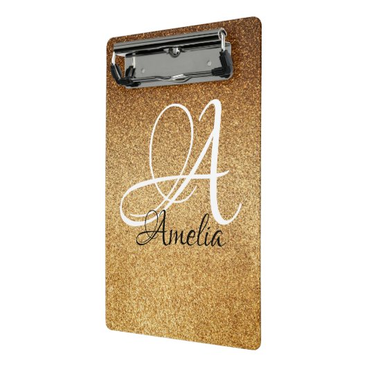 Roos Gold Faux Glitter Personalized ClipBoard Mini Klembord (Angled2)