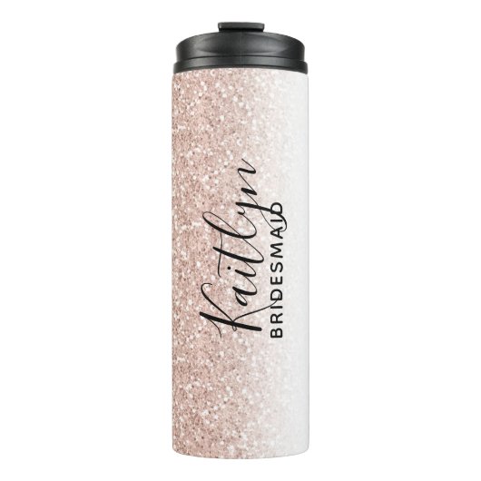 Roos Gold Faux Glitter - Persoonlijke bridesmaid Thermosbeker (Voorkant)