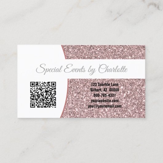 Roos Gold Faux Glitter Professional Photo QR Code Visitekaartje (Achterkant)