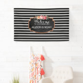 Roos Gold Faux Glitter Roze Bloemen Strepen Huweli Spandoek (Insitu)