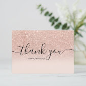 Roos gold faux glitter roze ombre script bedankt (Staand voorkant)