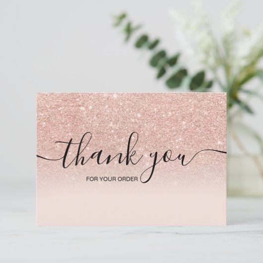 Roos gold faux glitter roze ombre script bedankt (Staand voorkant)
