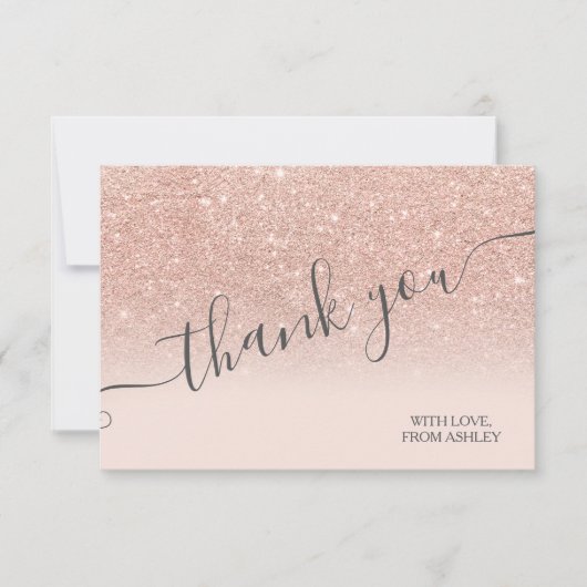 Roos gold faux glitter roze ombre script bedankt (Voorkant)