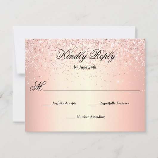 Roos Gold Faux Glitter Sparkle RSVP Kaartje (Voorkant)