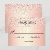 Roos Gold Faux Glitter Sparkle RSVP Kaartje (Voorkant / Achterkant)