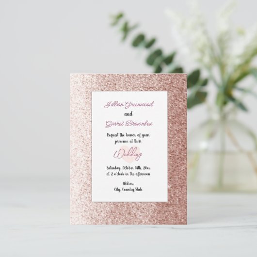 Roos Gold Faux Glitter Style Weddenschap Kaart (Staand voorkant)