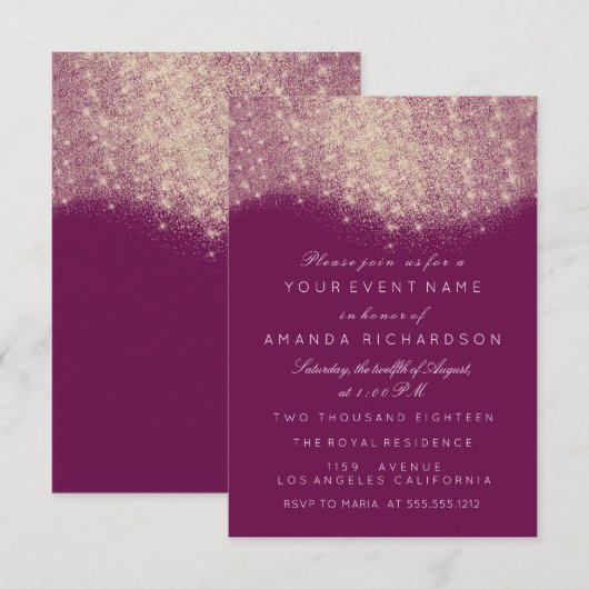 Roos Gold Faux Glitter Vrijgezellenfeest Sweet 16t Kaart (Voorkant / Achterkant)