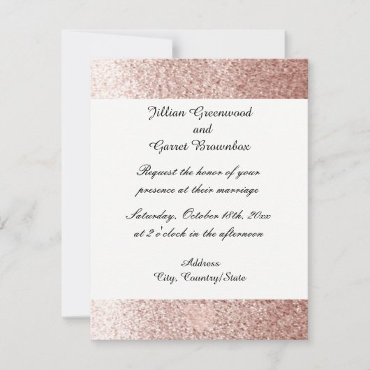 Roos Gold Faux Glitter Wedding Invitation Kaart (Voorkant)