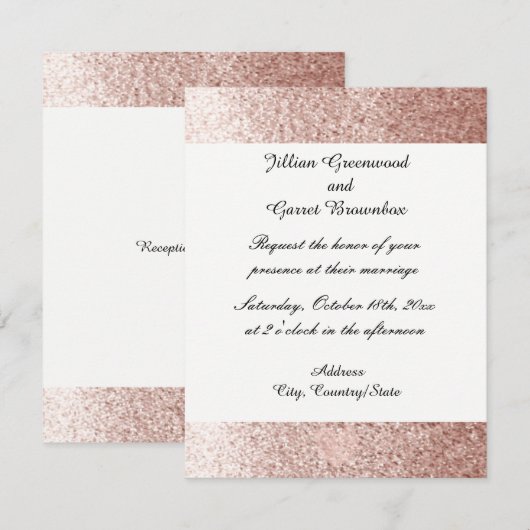 Roos Gold Faux Glitter Wedding Invitation Kaart (Voorkant / Achterkant)