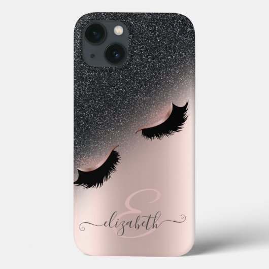 Roos Gold Faux Lashes Black Glitter Ombre Case-Mate iPhone Case (Achterkant)