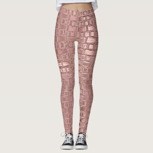 Roos Gold Faux Metallic Geometric Brick pattereerd Leggings