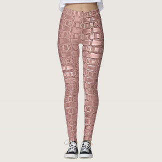 Roos Gold Faux Metallic Geometric Brick pattereerd Leggings
