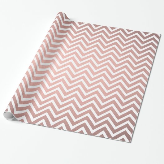 Roos Gold Faux Metallic Pink Chic Chevron Pattern Cadeaupapier (Uitgerold)