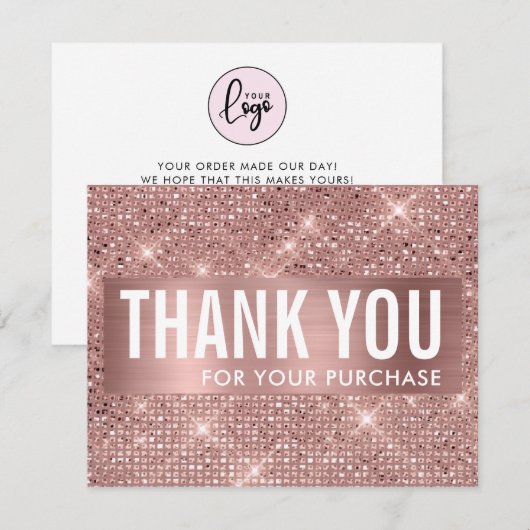 Roos Gold Faux Shimmer & Foil Business Bedankkaart (Voorkant / Achterkant)