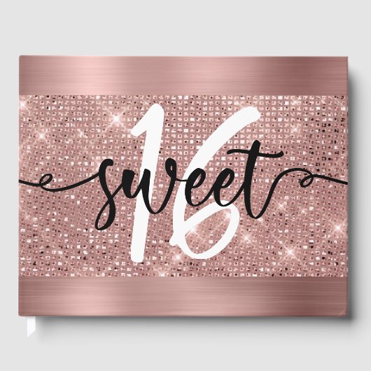 Roos Gold Faux Shimmer & Folie Sweet 16 Gastenboek (Voorkant)