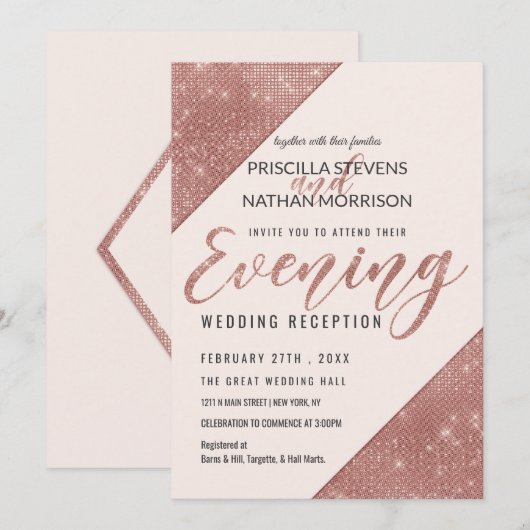 Roos Gold Faux Sparkling Glitter Sequin Avond Kaart (Voorkant / Achterkant)