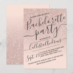 Roos Gold Faux Sparkly Glitter Ombre Bachelorette Kaart