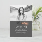 Roos Gold Feather Glitter Photo Graduparty Kaart (Staand voorkant)