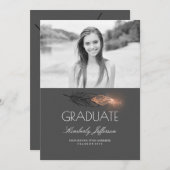 Roos Gold Feather Glitter Photo Graduparty Kaart (Voorkant / Achterkant)