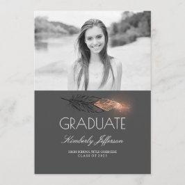 Roos Gold Feather Glitter Photo Graduparty Kaart