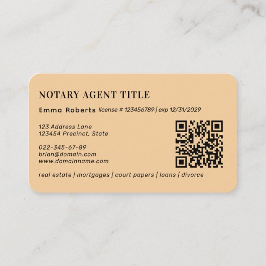 Roos Gold Feather Pen Logo N Notarische QR-code Visitekaartje (Achterkant)