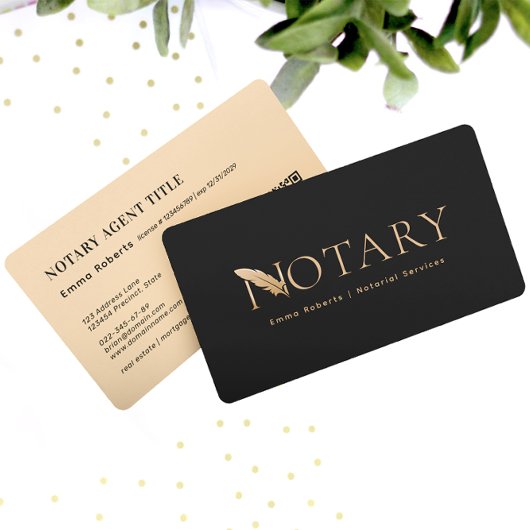 Roos Gold Feather Pen Logo N Notarische QR-code Visitekaartje