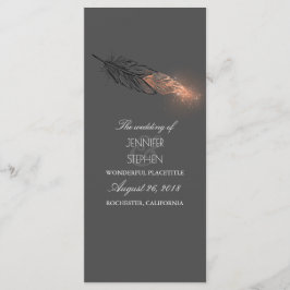 Roos Gold Feathers Elegant Chic Wedding Programma Programmakaart