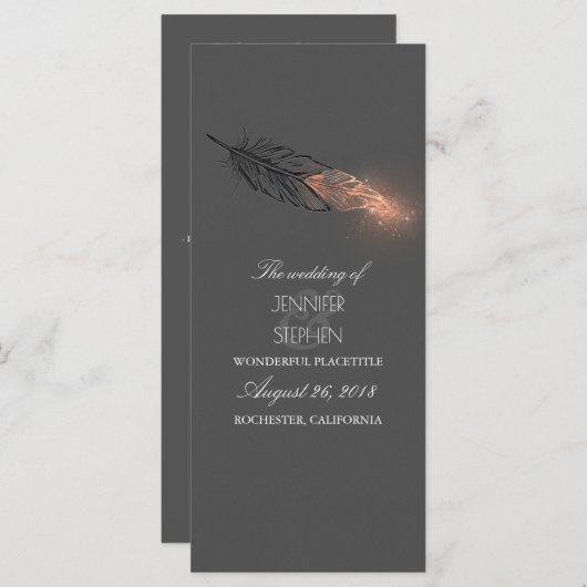 Roos Gold Feathers Elegant Chic Wedding Programma Programmakaart (Voorkant / Achterkant)