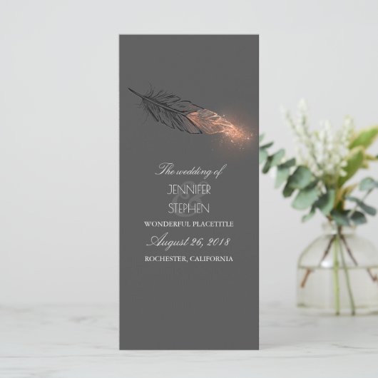 Roos Gold Feathers Elegant Chic Wedding Programma Programmakaart (Staand voorkant)