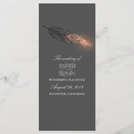 Roos Gold Feathers Elegant Chic Wedding Programma Programmakaart (Voorkant)