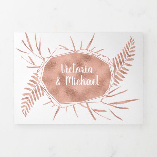 Roos Gold Ferns bruiloft drievoudige uitnodiging (Cover)