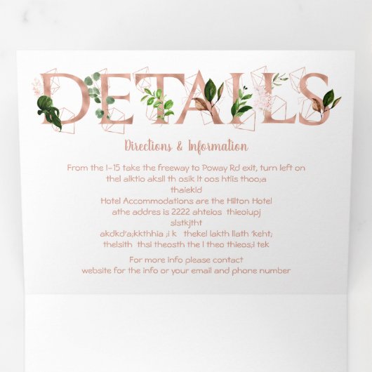 Roos Gold Ferns bruiloft drievoudige uitnodiging (Binnenzijde eerst)