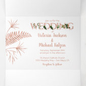 Roos Gold Ferns bruiloft drievoudige uitnodiging (Binnenkant midden)