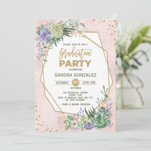 Roos Gold Fiesta Afstuderen nodigt geometrisch Lij Kaart (Staand voorkant)