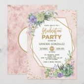 Roos Gold Fiesta Afstuderen nodigt geometrisch Lij Kaart (Voorkant / Achterkant)