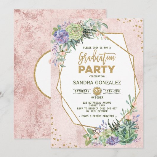 Roos Gold Fiesta Afstuderen nodigt geometrisch Lij Kaart (Voorkant / Achterkant)