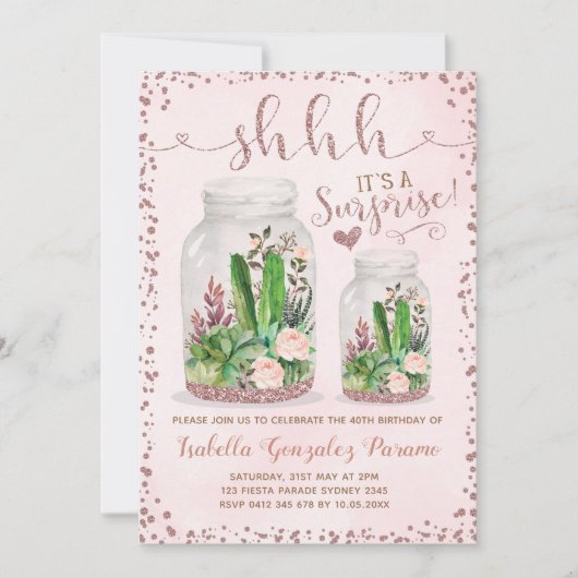 Roos Gold Fiesta Volwassen Vrouw Verjaardag Uitnod Kaart (Voorkant)